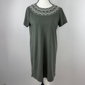 J.Jill Midi Dress S Small Petite Green Embroidered Short Sleeve Casual Stretch